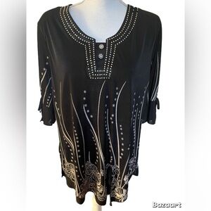 Appointments Women’s Top Size XL Black/white Rhinestone 1/2 Sleeve See Descrip